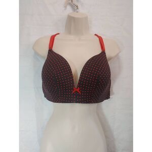 Cacique Women's Size 36DD Black/Red Hearts Lace Wire Free Plunge Bra